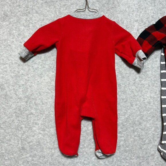 Carters Baby Boy 3M Lot of 3 Fleece Footies Christmas Penguin Reindeer Plaid - Picture 3 of 10